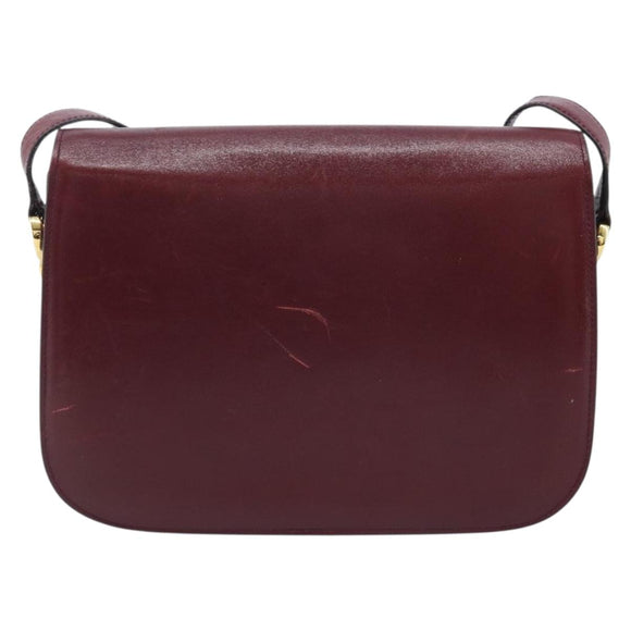 CELINE Shoulder Bag Leather Bordeaux Gold Auth YKZ314