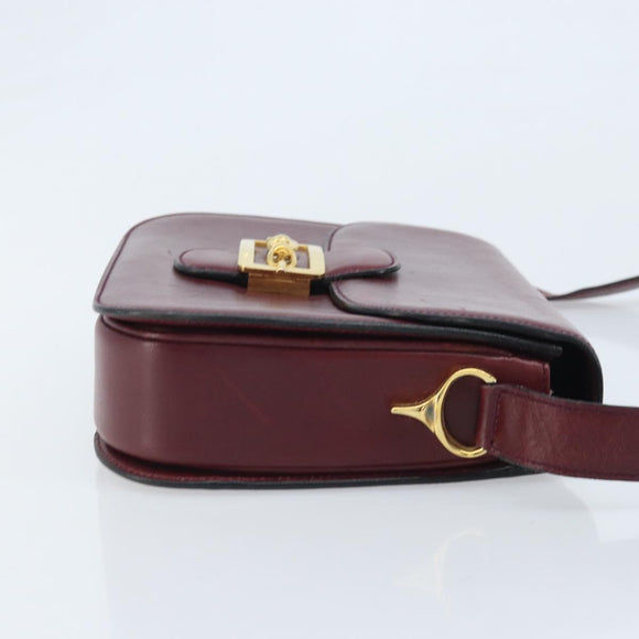 CELINE Shoulder Bag Leather Bordeaux Gold Auth YKZ314