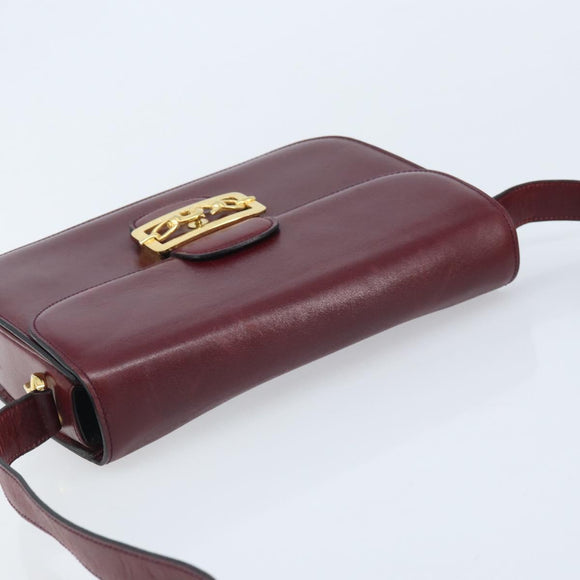 CELINE Shoulder Bag Leather Bordeaux Gold Auth YKZ314