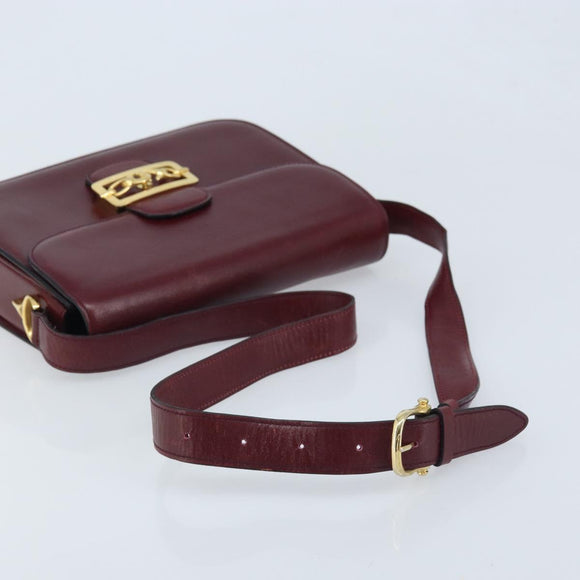 CELINE Shoulder Bag Leather Bordeaux Gold Auth YKZ314
