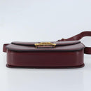 CELINE Shoulder Bag Leather Bordeaux Gold Auth YKZ314-5