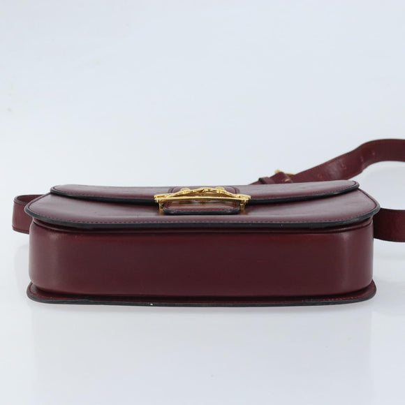 CELINE Shoulder Bag Leather Bordeaux Gold Auth YKZ314