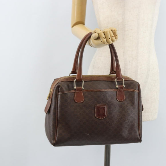 CELINE Macadam Canvas Hand Bag PVC Leather Brown Gold Auth YKZ329