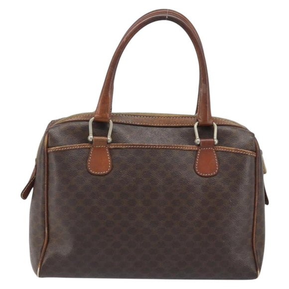 CELINE Macadam Canvas Hand Bag PVC Leather Brown Gold Auth YKZ329