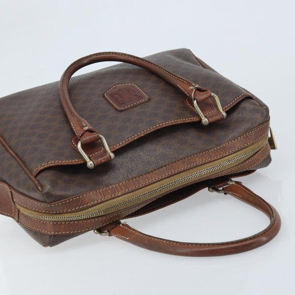 CELINE Macadam Canvas Hand Bag PVC Leather Brown Gold Auth YKZ329