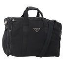 PRADA Boston Bag Nylon 2way Black Silver Auth YKZ331-1
