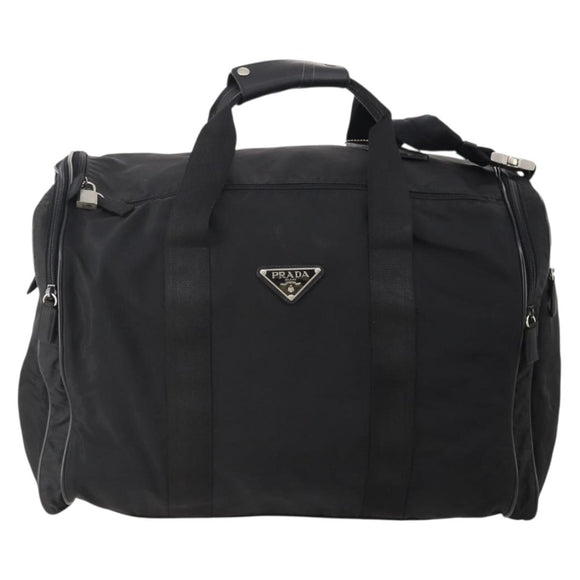 PRADA Boston Bag Nylon 2way Black Silver Auth YKZ331