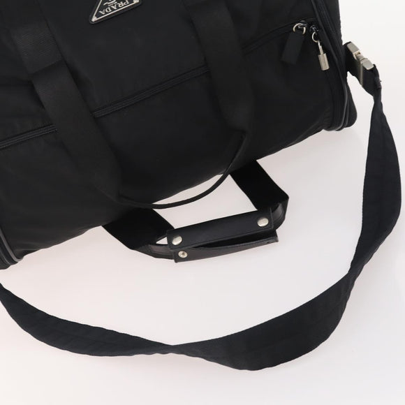 PRADA Boston Bag Nylon 2way Black Silver Auth YKZ331