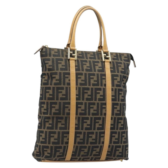 FENDI Zucca Canvas Tote Bag Black Brown Auth YKZ349