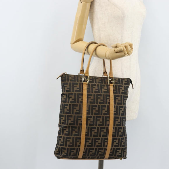 FENDI Zucca Canvas Tote Bag Black Brown Auth YKZ349