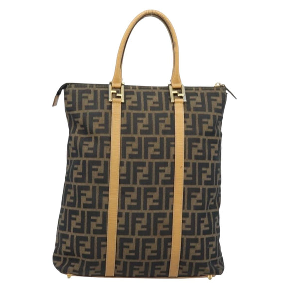 FENDI Zucca Canvas Tote Bag Black Brown Auth YKZ349