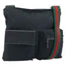 GUCCI GG Canvas Web Sherry Line Shoulder Bag Black Red Green 169937 Auth YKZ350-1