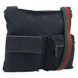 GUCCI GG Canvas Web Sherry Line Shoulder Bag Black Red Green 169937 Auth YKZ350
