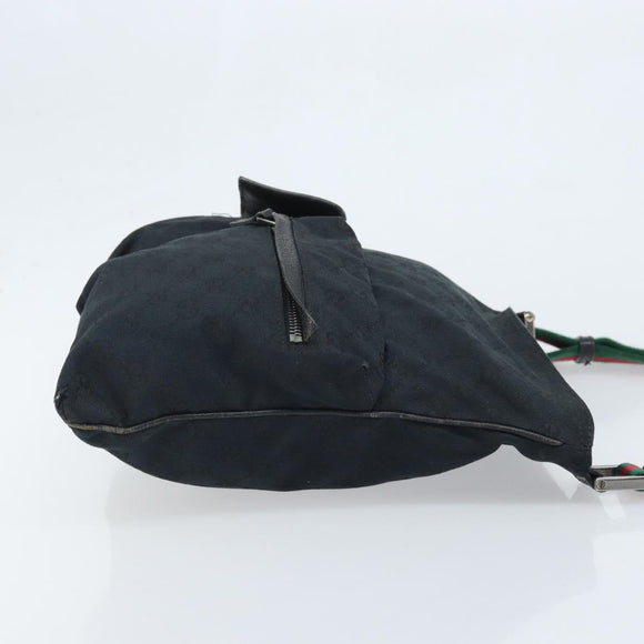 GUCCI GG Canvas Web Sherry Line Shoulder Bag Black Red Green 169937 Auth YKZ350