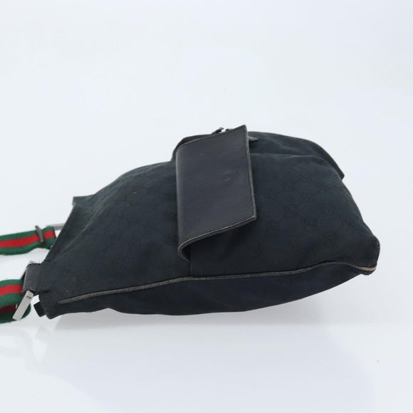 GUCCI GG Canvas Web Sherry Line Shoulder Bag Black Red Green 169937 Auth YKZ350