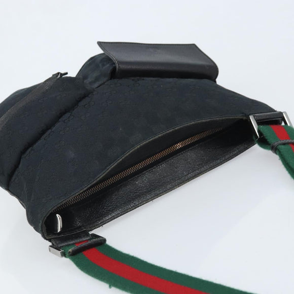 GUCCI GG Canvas Web Sherry Line Shoulder Bag Black Red Green 169937 Auth YKZ350
