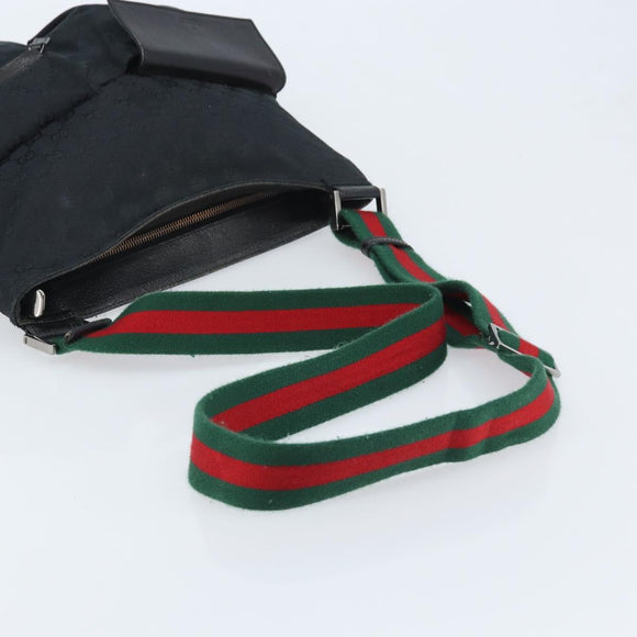 GUCCI GG Canvas Web Sherry Line Shoulder Bag Black Red Green 169937 Auth YKZ350