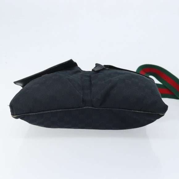 GUCCI GG Canvas Web Sherry Line Shoulder Bag Black Red Green 169937 Auth YKZ350