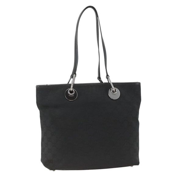 GUCCI GG Canvas Tote Bag Black Silver 139552 Auth YKZ351