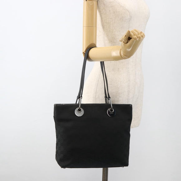 GUCCI GG Canvas Tote Bag Black Silver 139552 Auth YKZ351