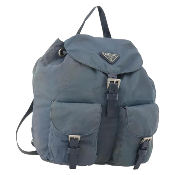 PRADA Backpack Nylon Blue Silver Auth YKZ354