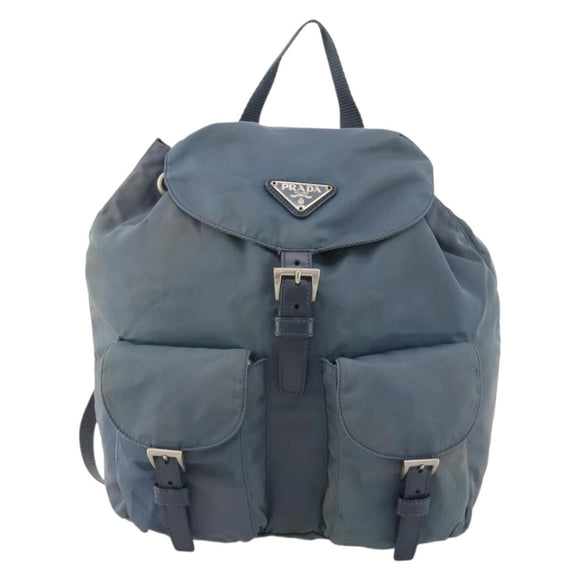 PRADA Backpack Nylon Blue Silver Auth YKZ354