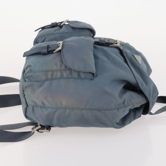 PRADA Backpack Nylon Blue Silver Auth YKZ354