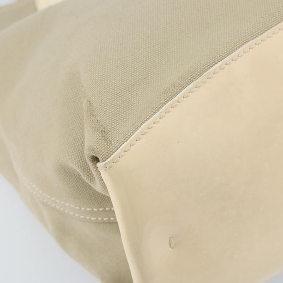 PRADA Hand Bag Canvas Beige Silver Auth YKZ359