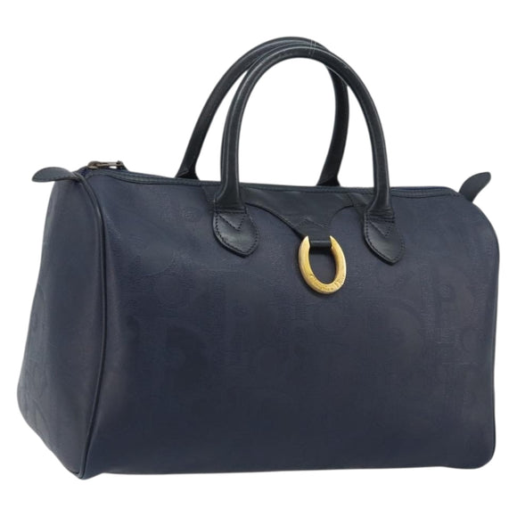 Christian Dior Trotter Canvas Boston Bag PVC Navy Gold Auth YKZ360A
