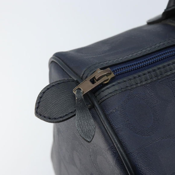 Christian Dior Trotter Canvas Boston Bag PVC Navy Gold Auth YKZ360A