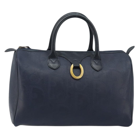Christian Dior Trotter Canvas Boston Bag PVC Navy Gold Auth YKZ360A