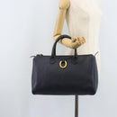 Christian Dior Trotter Canvas Boston Bag PVC Navy Gold Auth YKZ360A-22