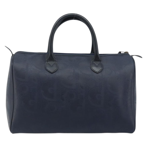 Christian Dior Trotter Canvas Boston Bag PVC Navy Gold Auth YKZ360A