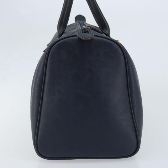 Christian Dior Trotter Canvas Boston Bag PVC Navy Gold Auth YKZ360A