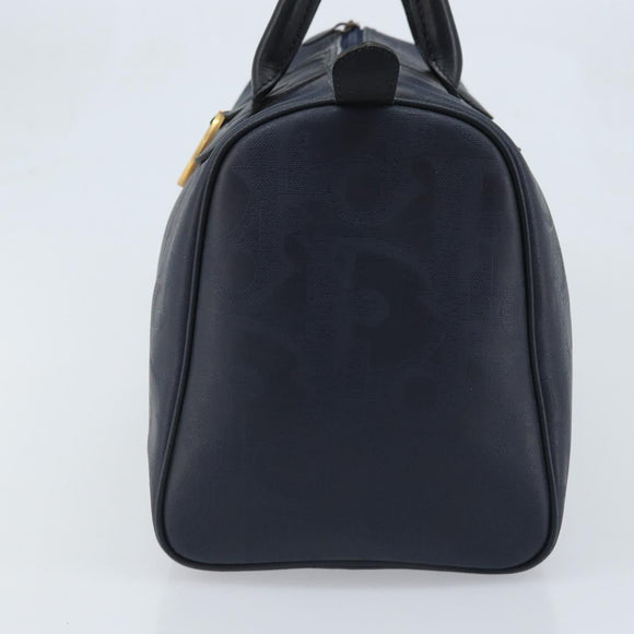 Christian Dior Trotter Canvas Boston Bag PVC Navy Gold Auth YKZ360A