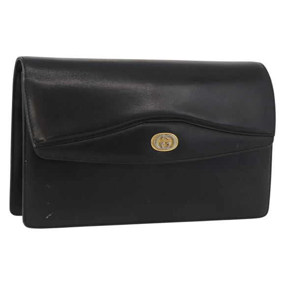 GUCCI Shoulder Bag Leather Black Gold 004 406 0105 Auth YKZ363