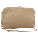 CELINE Chain Shoulder Bag Leather Beige Gold Auth YKZ364-1