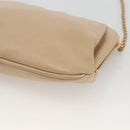 CELINE Chain Shoulder Bag Leather Beige Gold Auth YKZ364-9