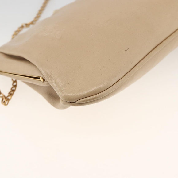 CELINE Chain Shoulder Bag Leather Beige Gold Auth YKZ364