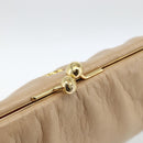 CELINE Chain Shoulder Bag Leather Beige Gold Auth YKZ364-10