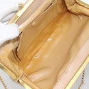 CELINE Chain Shoulder Bag Leather Beige Gold Auth YKZ364-11