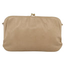 CELINE Chain Shoulder Bag Leather Beige Gold Auth YKZ364-2