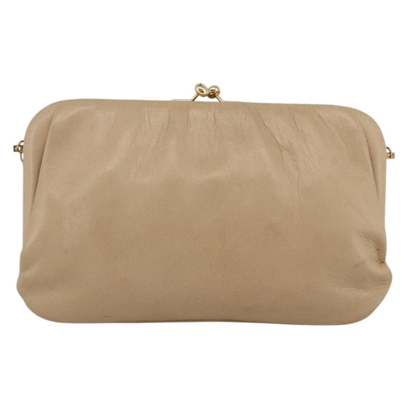 CELINE Chain Shoulder Bag Leather Beige Gold Auth YKZ364
