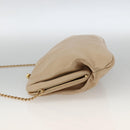 CELINE Chain Shoulder Bag Leather Beige Gold Auth YKZ364-3