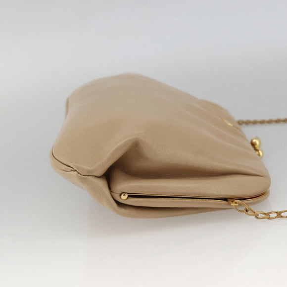 CELINE Chain Shoulder Bag Leather Beige Gold Auth YKZ364