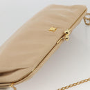 CELINE Chain Shoulder Bag Leather Beige Gold Auth YKZ364-6