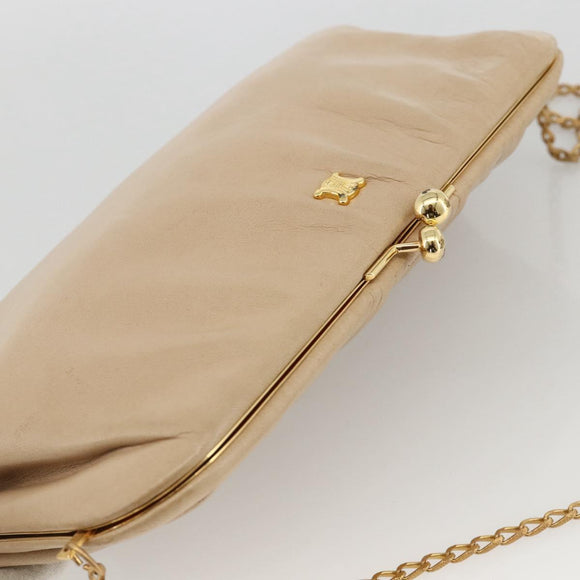 CELINE Chain Shoulder Bag Leather Beige Gold Auth YKZ364