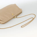 CELINE Chain Shoulder Bag Leather Beige Gold Auth YKZ364-7