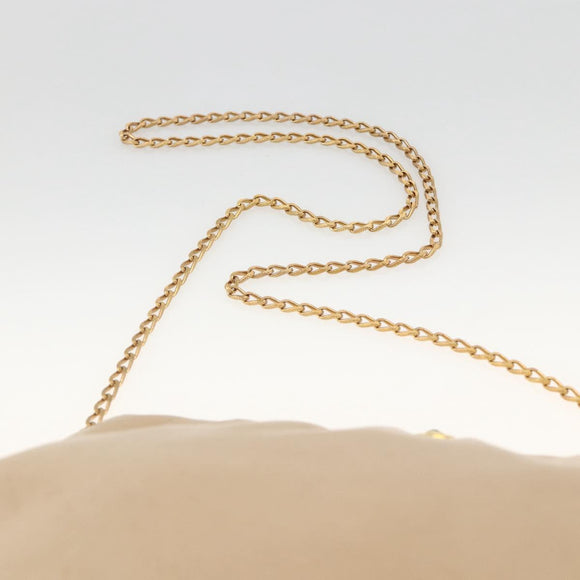 CELINE Chain Shoulder Bag Leather Beige Gold Auth YKZ364
