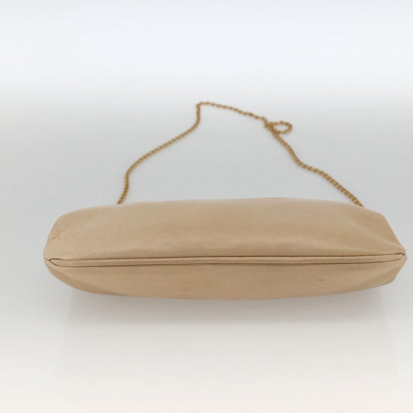 CELINE Chain Shoulder Bag Leather Beige Gold Auth YKZ364